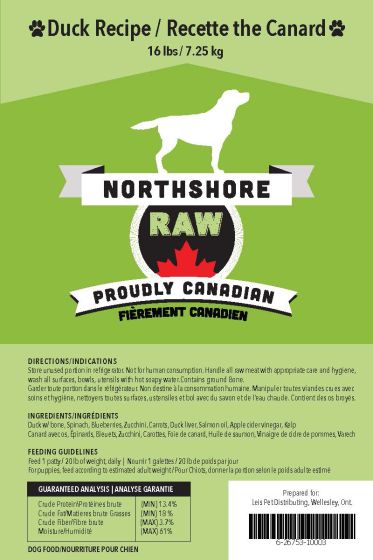Northshore Raw Duck Recipe 1lb, 2 Patty Pack