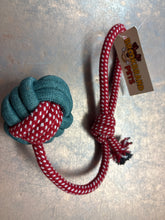 Load image into Gallery viewer, Brookbrand Pets Blue/Red Rope Knot Ball Dog Toy
