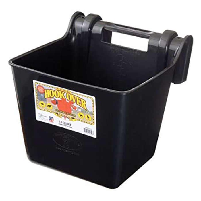 15qt Plastic Hook Over Fence Feeder Black 15qt