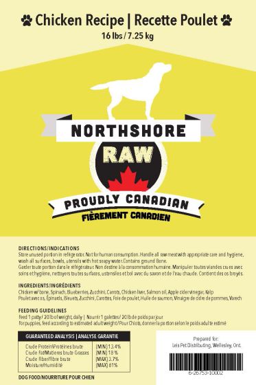 Northshore Raw Chicken Recipe 1lb, 2 Patty Pack