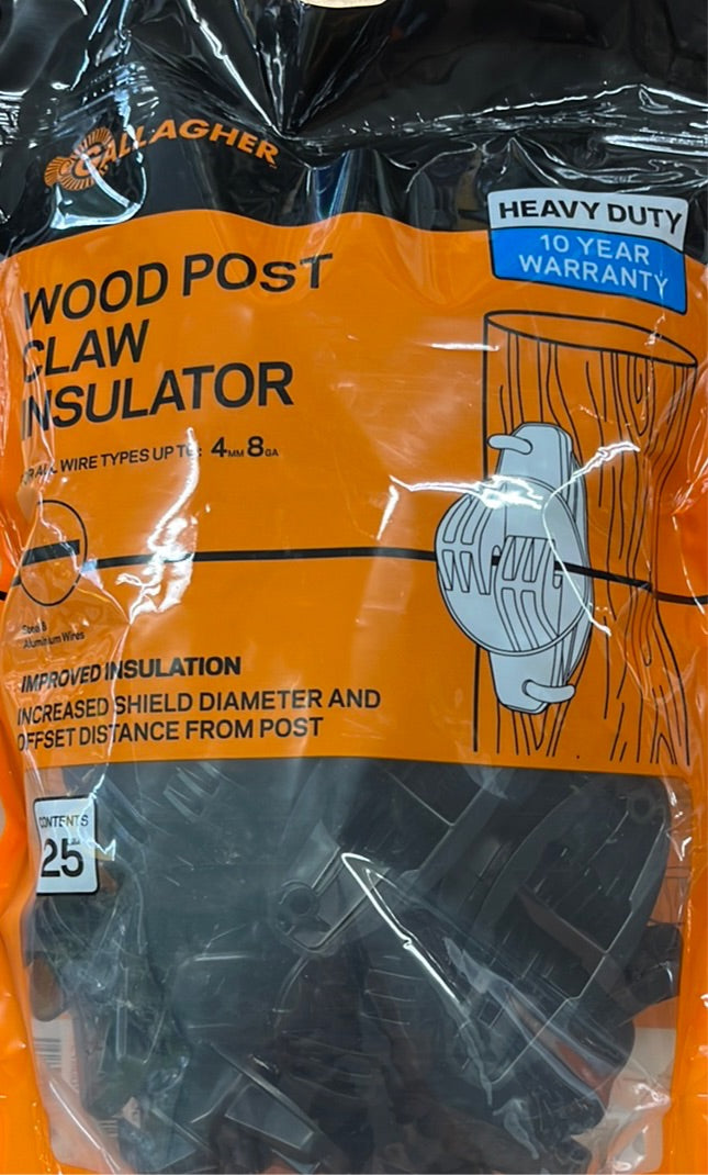 Gallagher Wood Post Heavy Duty Claw Insulator 25pk