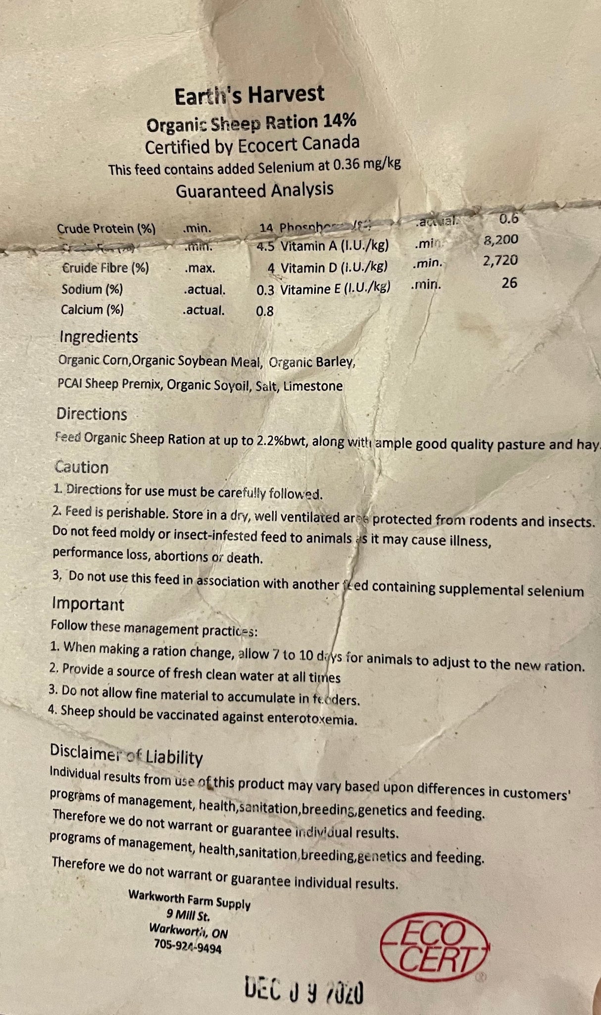 Earth's Harvest Organic Sheep Ration 25kg – The Mercantile and Feed Company